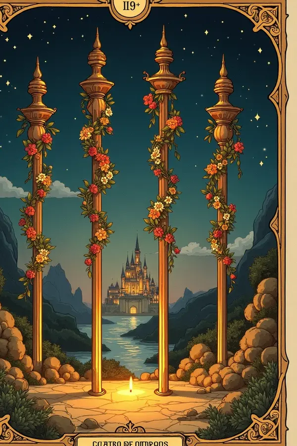 Carta del tarot Cuatro de Bastos