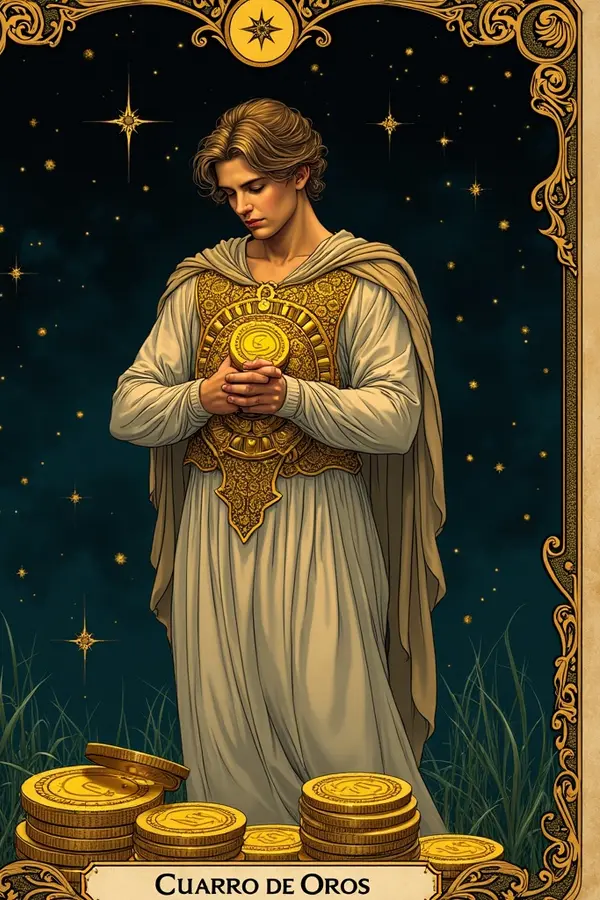 Carta del tarot Cuatro de Oros