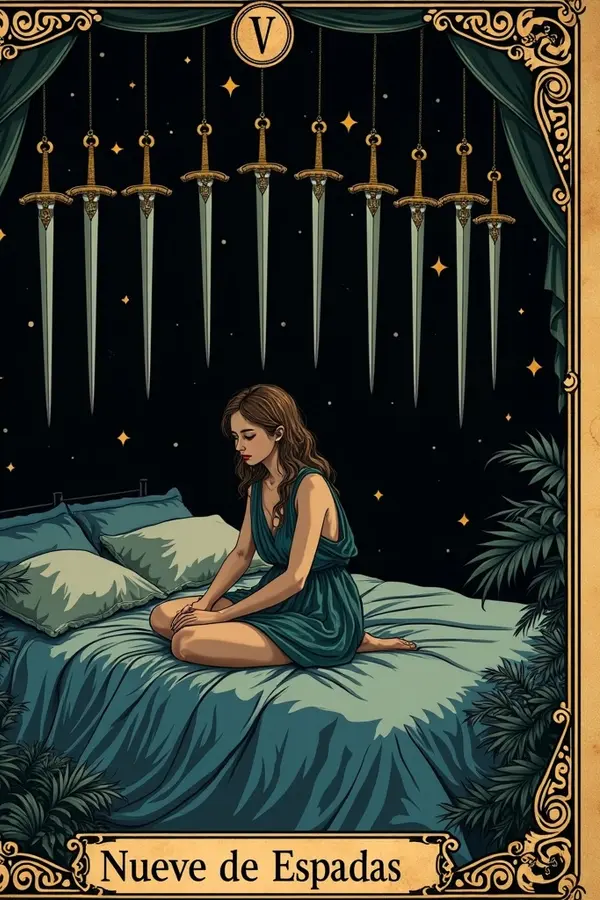 Carta del tarot Nueve de Espadas