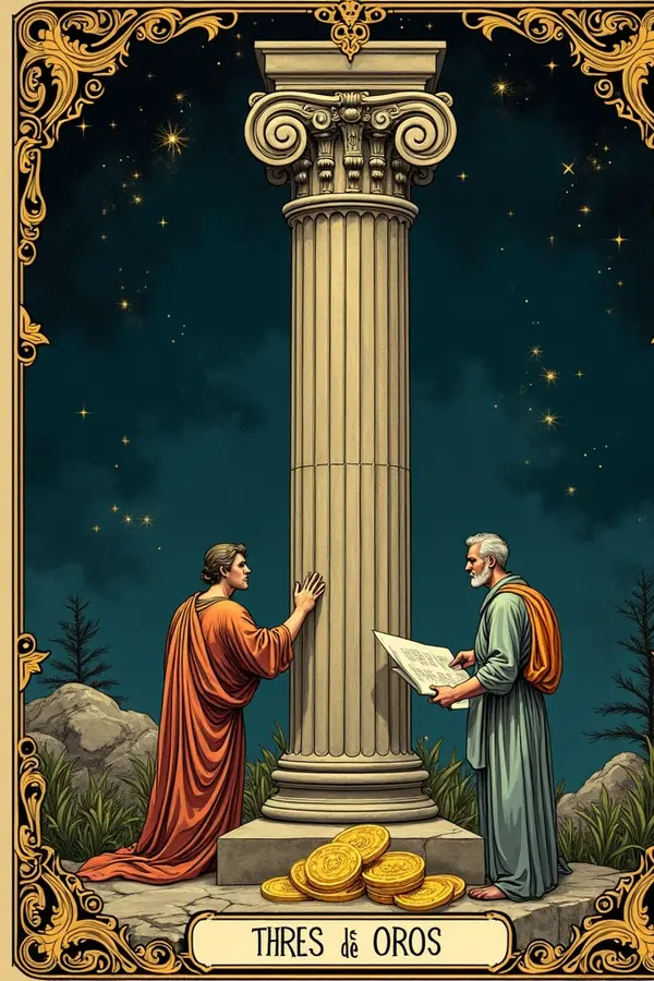 Carta del tarot Tres de Oros